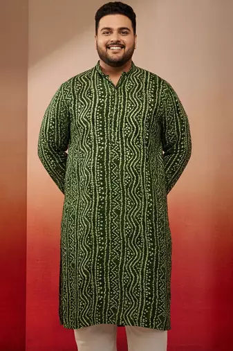 green bandhani kurta - foil print traditional festive