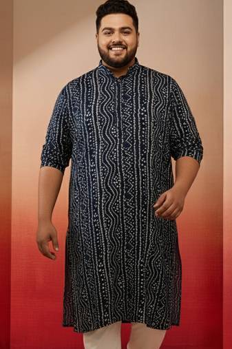 men's blue bandhani print kurta with pyjama - festive ethnic set