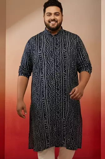 men's blue bandhani print kurta with pyjama - festive ethnic set