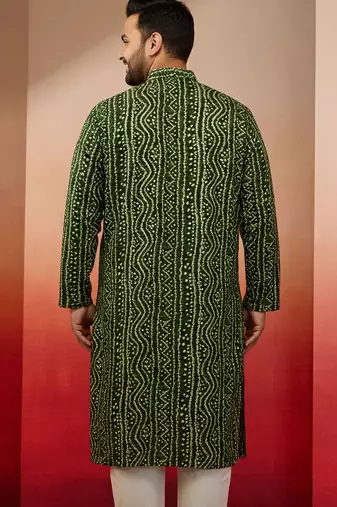 green bandhani kurta - foil print traditional festive