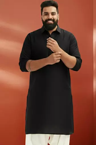 black pathani kurta - viscose casual traditional wear
