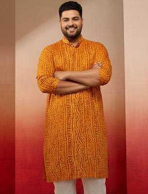 mustard bandhani kurta - foil print traditional festive 1