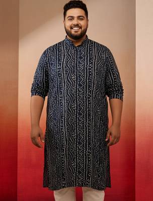 blue bandhani print kurta with pyjama - festive ethnic set 3