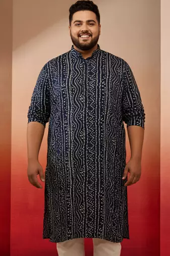 blue bandhani print kurta with pyjama - festive ethnic set