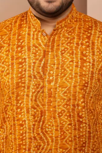 mustard bandhani kurta - foil print traditional festive
