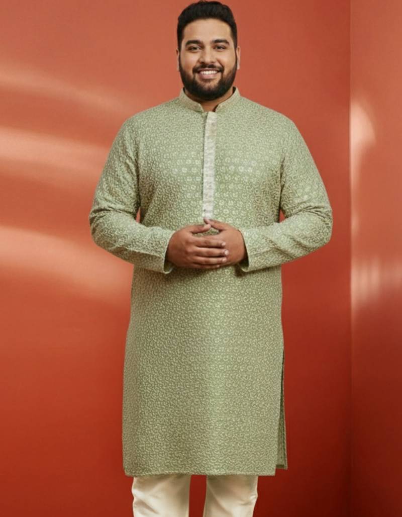 men's pista green sequin kurta - festive embroidered traditional