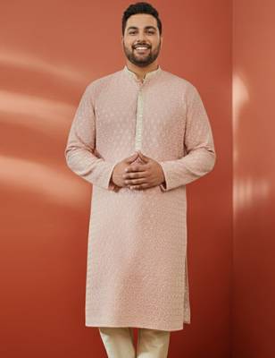 peach sequin kurta - festive embroidered traditional 1