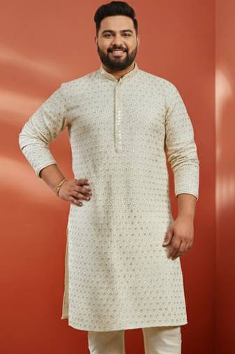 men's off white sequin kurta - festive embroidered traditional