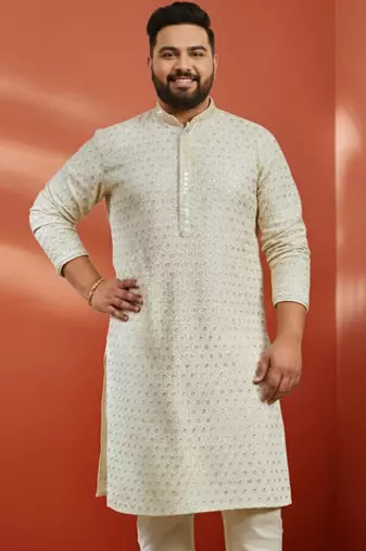 men's off white sequin kurta - festive embroidered traditional