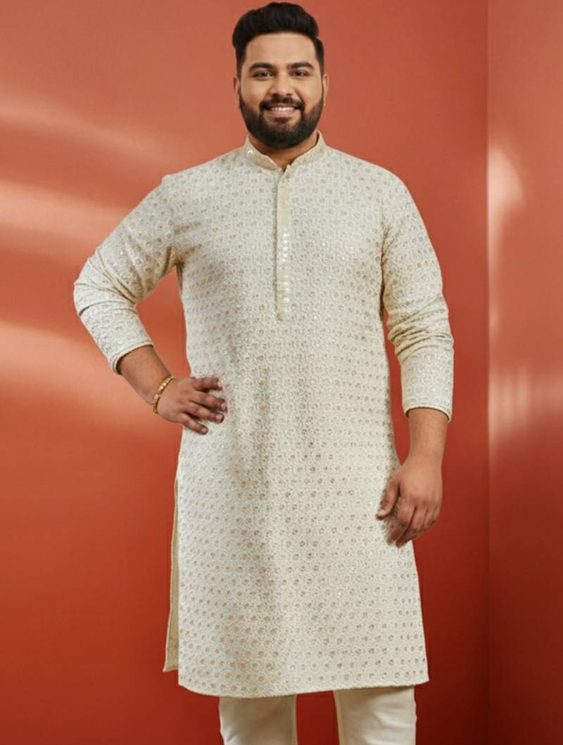 men's off white sequin kurta - festive embroidered traditional