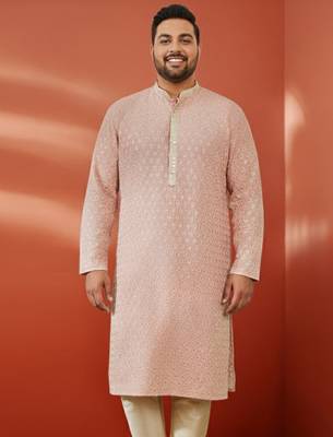 peach sequin kurta - festive embroidered traditional 3