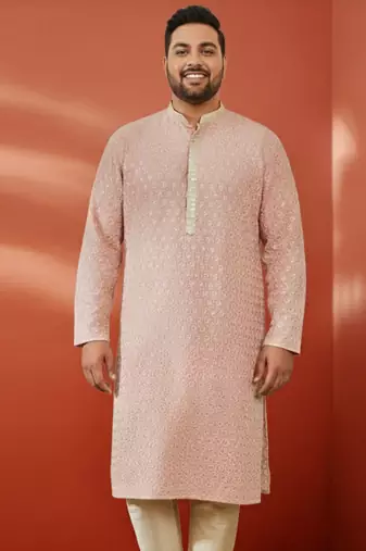peach sequin kurta - festive embroidered traditional