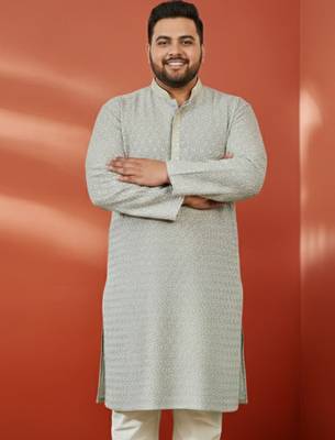 grey sequin kurta - festive embroidered traditional wear 1