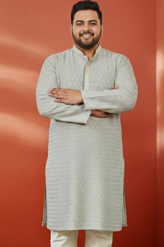 men's grey sequin kurta - festive embroidered traditional wear