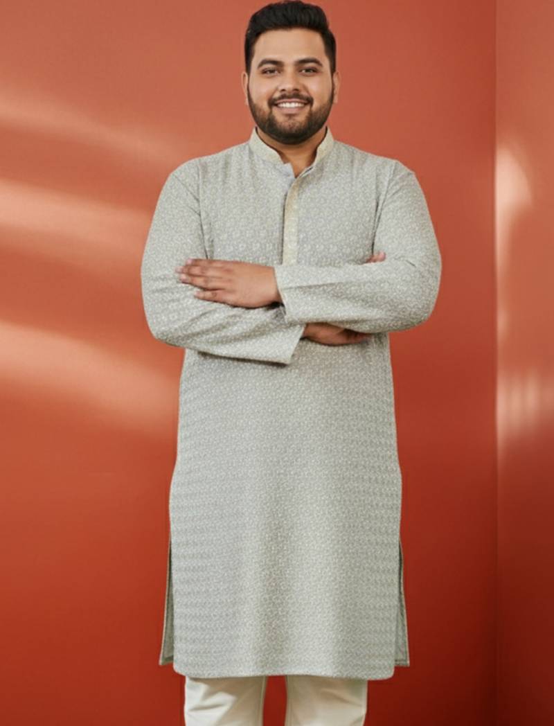 men's grey sequin kurta - festive embroidered traditional wear