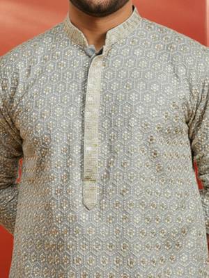 grey sequin kurta - festive embroidered traditional wear 2