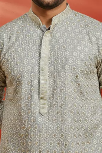 grey sequin kurta - festive embroidered traditional wear