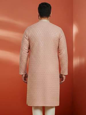 peach sequin kurta - festive embroidered traditional 4