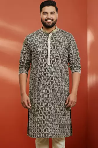 men's black sequin kurta - festive embroidered traditional