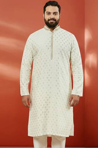 men's cream silk jacquard kurta - wedding traditional luxury