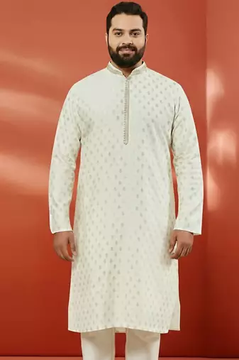men's cream silk jacquard kurta - wedding traditional luxury