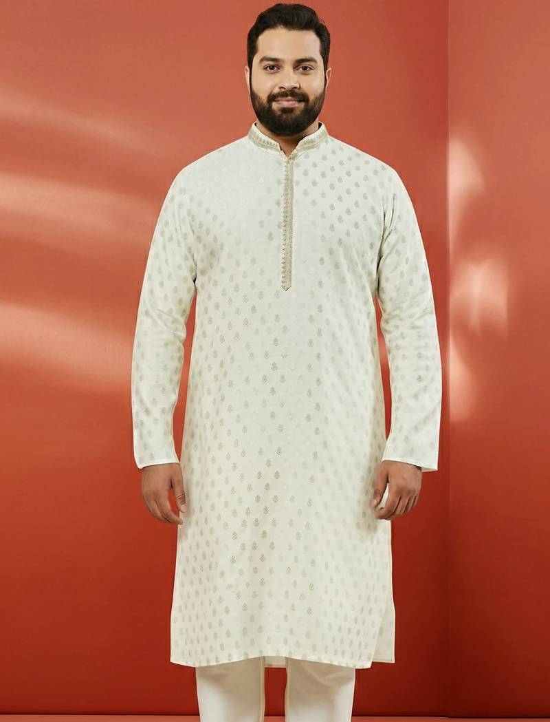 men's cream silk jacquard kurta - wedding traditional luxury