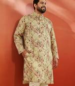 beige silk kurta - floral print wedding traditional wear