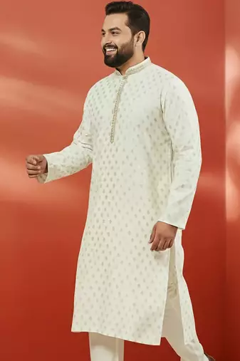 cream silk jacquard kurta - wedding traditional luxury