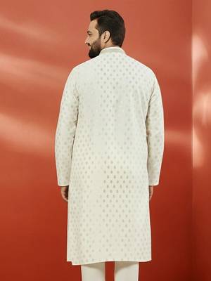 cream silk jacquard kurta - wedding traditional luxury 4