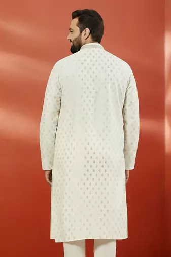 cream silk jacquard kurta - wedding traditional luxury