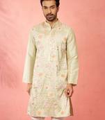 light green silk blend kurta - traditional embroidered festive wear