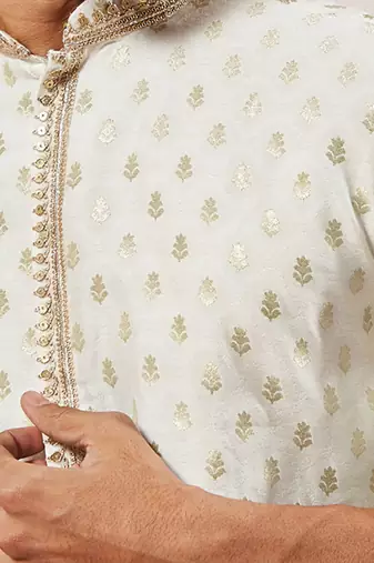cream silk jacquard kurta - wedding traditional luxury