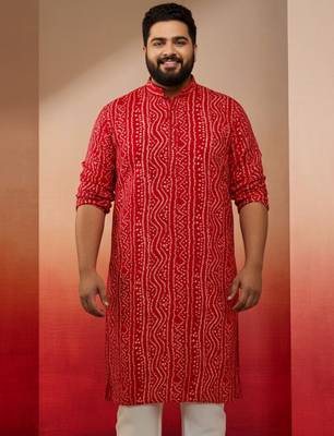 red bandhani kurta - foil print traditional festive wear 3