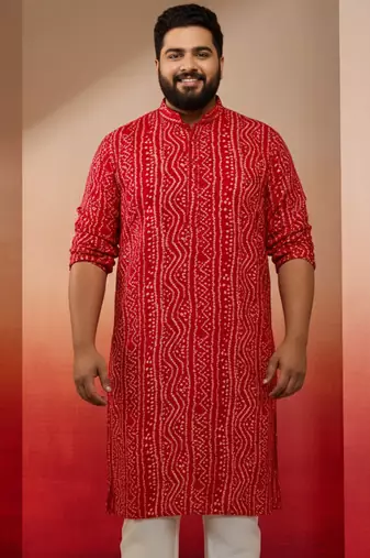 red bandhani kurta - foil print traditional festive wear