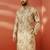 men's beige silk kurta - floral print wedding traditional wear