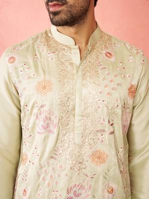 light green silk blend kurta - traditional embroidered festive wear 2