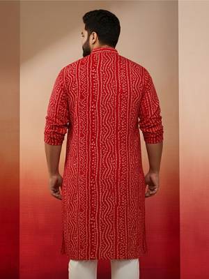 red bandhani kurta - foil print traditional festive wear 4