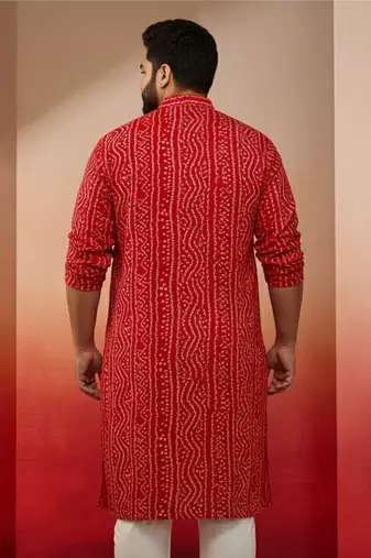 red bandhani kurta - foil print traditional festive wear