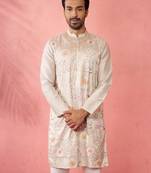 Cream silk blend kurta - traditional embroidered festive wear