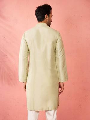 light green silk blend kurta - traditional embroidered festive wear 5