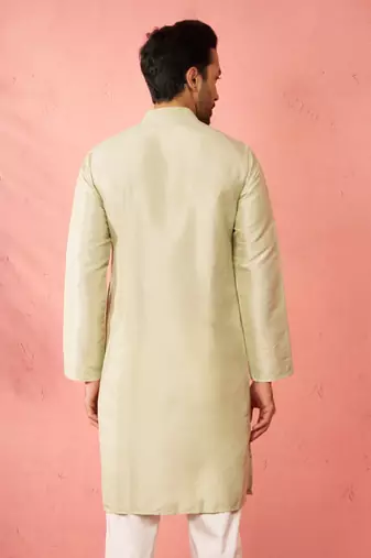light green silk blend kurta - traditional embroidered festive wear