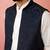 men's navy blue silky abstract embroidered nehru jacket - wedding ethnic wear
