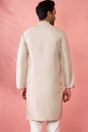 Cream silk blend kurta - traditional embroidered festive wear
