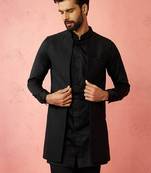 men's black maharaja jacquard nehru jacket - wedding party ethnic wear
