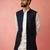 men's navy blue silky abstract embroidered nehru jacket - wedding ethnic wear