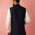 men's navy blue silky abstract embroidered nehru jacket - wedding ethnic wear