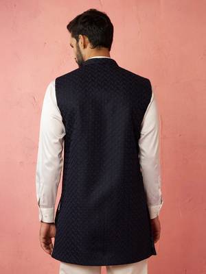 men's blue lakhmini jacquard nehru jacket - wedding party ethnic wear 5