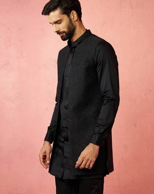 men's black maharaja jacquard nehru jacket - wedding party ethnic wear 4