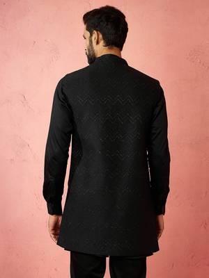 men's black maharaja jacquard nehru jacket - wedding party ethnic wear 5