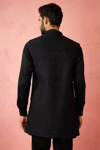men's black maharaja jacquard nehru jacket - wedding party ethnic wear